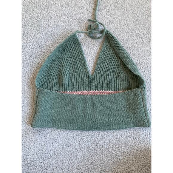 Mushroom Crop Tank Top Halter Large Knit V-Neck Cottagecore Red Green Bralette - Picture 3 of 12
